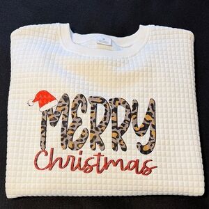 White Merry Christmas Waffle Pattern sweatshirt type top